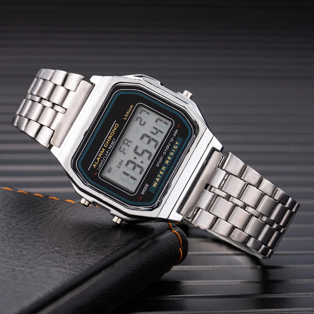 Women's Digital Stainless Steel Watch – Gold & Silver Business Electronic Wristwatch