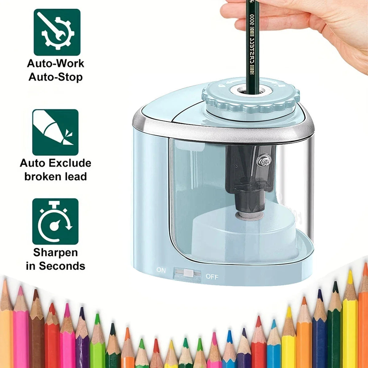 Automatic Electric Pencil Sharpener (6–8mm / 0.24–0.31 in) Desktop for Students, School & Office