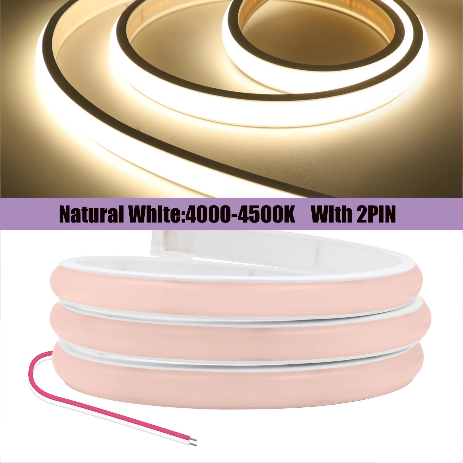 COB Neon LED Strip 12V/24V – 320 LEDs/m Waterproof Flexible Rope Light, 3000K/4000K/6000K, 0.5–20M (1.6–65.6 ft)