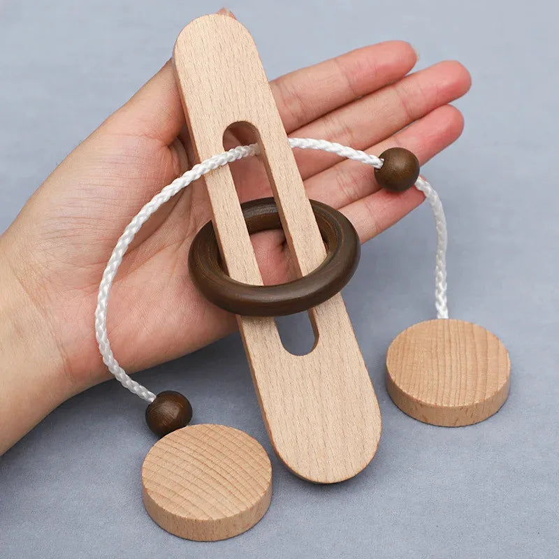 Wooden Ring Puzzle Brain Teaser - Unlocking Logic Game & Hands-On Learning Toy for Teens & Adults