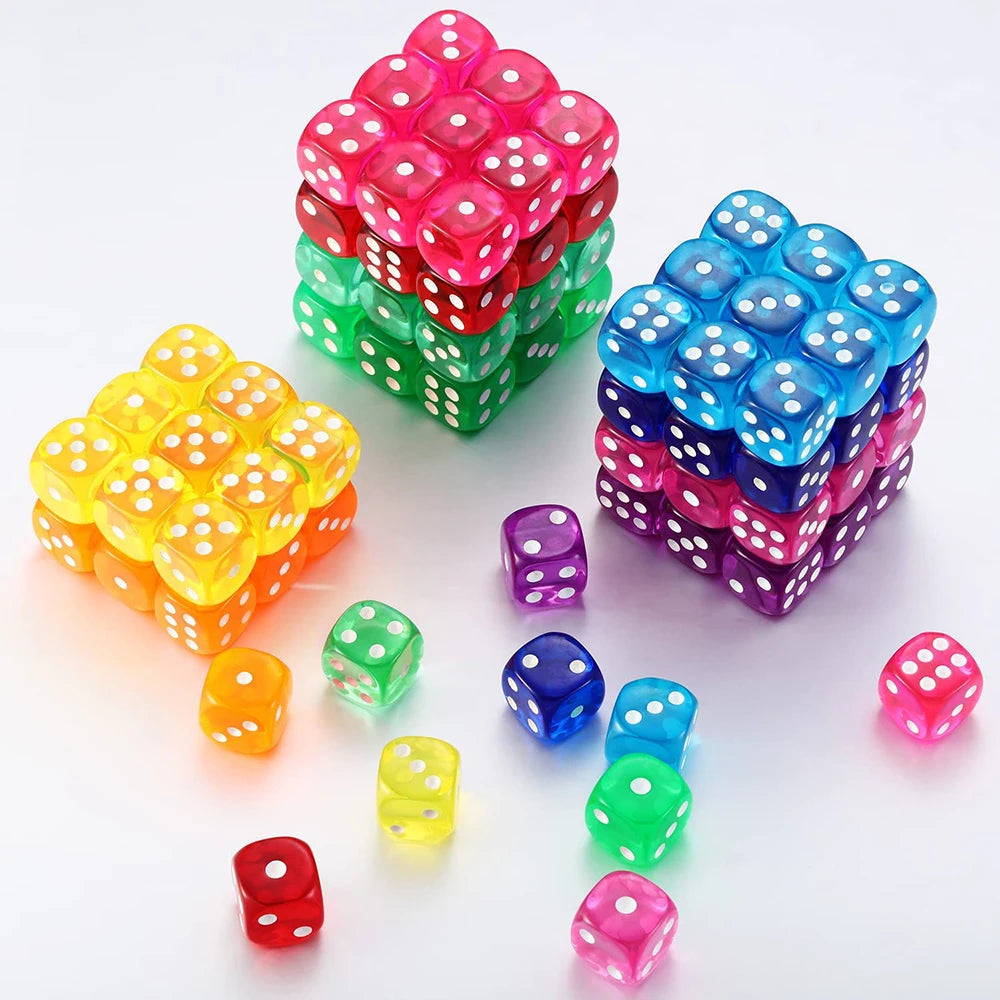 100-Pack 6-Sided Dice 14mm D6 Acrylic Rounded-Edge Transparent Dice for Board Games & DnD