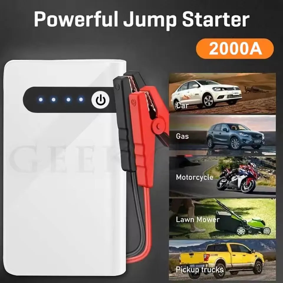 2000A Portable 12V Car Jump Starter & 44.4Wh Power Bank — Battery Booster Charger with USB, LED Flashlight, SOS, Start Petrol up to 4.0L Diesel up to 3.0L