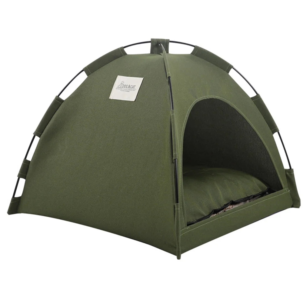 Foldable Semi-Closed Pet Nest Tent for Cats & Small Dogs — Breathable Fleece Bed with Removable Washable Pad, Anti-Slip Bottom, 3 Sizes (S/M/L)