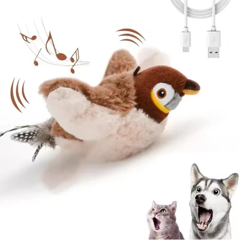 Rechargeable Chirping Flapping Plush Bird Toy – Touch-Activated Interactive Pet Toy for Cats & Dogs