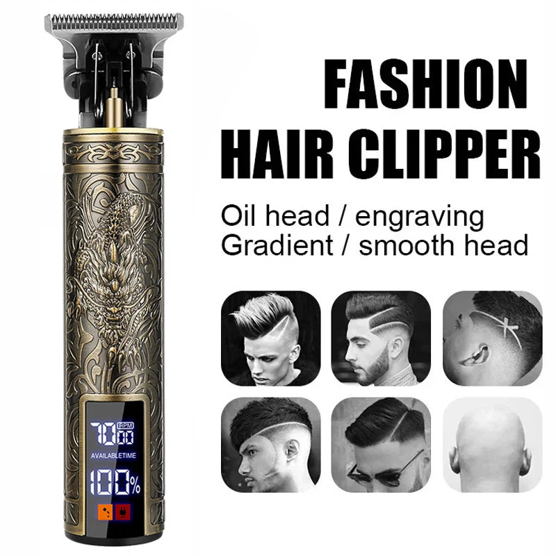 Precision Carving Hair Clipper – Professional Rechargeable Metal Cordless Cordless Trimmer for Men