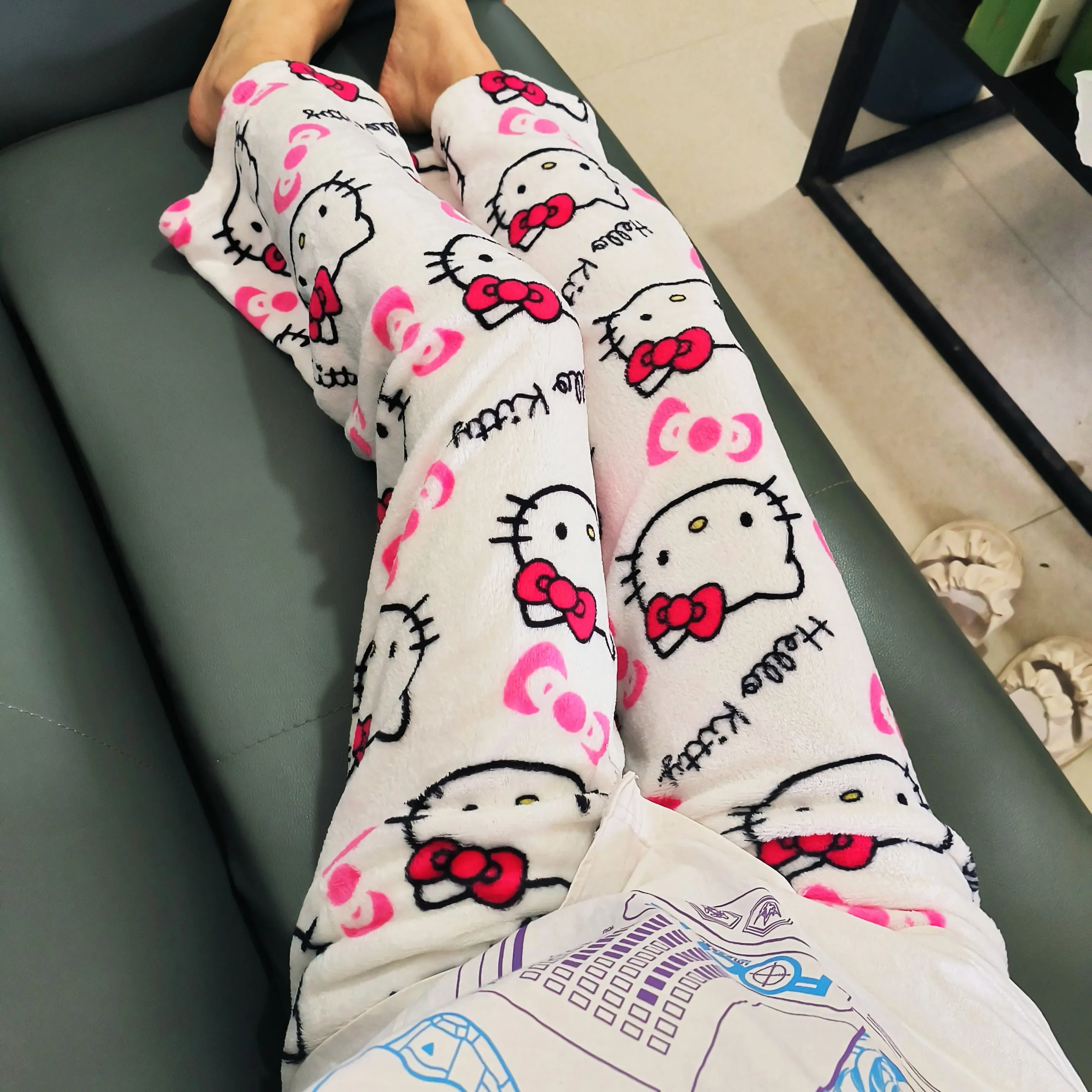 Women’s Flannel Fleece Pajama Pants – Kawaii Cartoon Elastic Waist Lounge & Sleep Trousers, Soft Anime Sleepwear Gift