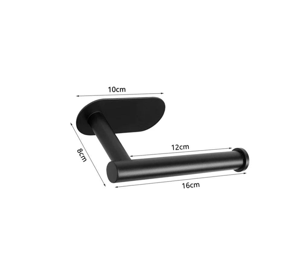 Stainless Steel Adhesive Toilet Paper Holder with Shelf - No-Drill Wall Mount Towel & Paper Towel Rack (Black or Silver)