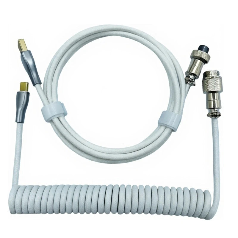 Coiled USB-C Keyboard Cable with Detachable Aviator Connector — 3 m (9.8 ft) Mechanical Keyboard Cord
