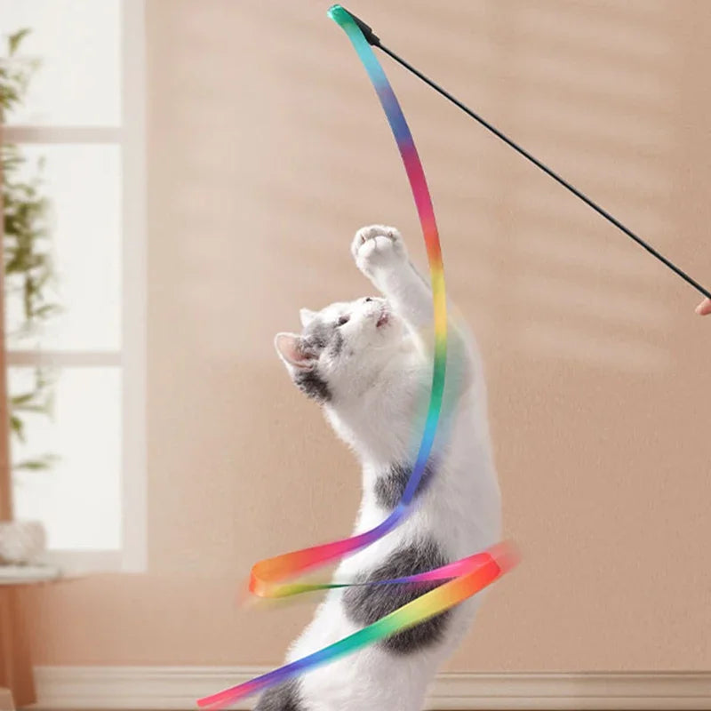 Interactive Cat Teaser Wand with Satin Ribbon – 19 in (49 cm) Rod & 47 in (120 cm) Ribbon Kitten Teaser Toy