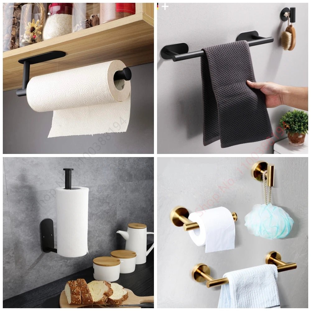 Self-Adhesive Stainless Steel Toilet Paper Holder — No-Drill Wall Mount Tissue & Towel Dispenser (Holds up to 30 cm / 11.8 in)