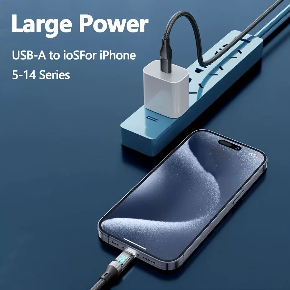 27W PD Fast Charging MFi Lightning Cable with LCD Power Display — Transparent Braided USB-A/USB-C to Lightning, Data Sync & Charging