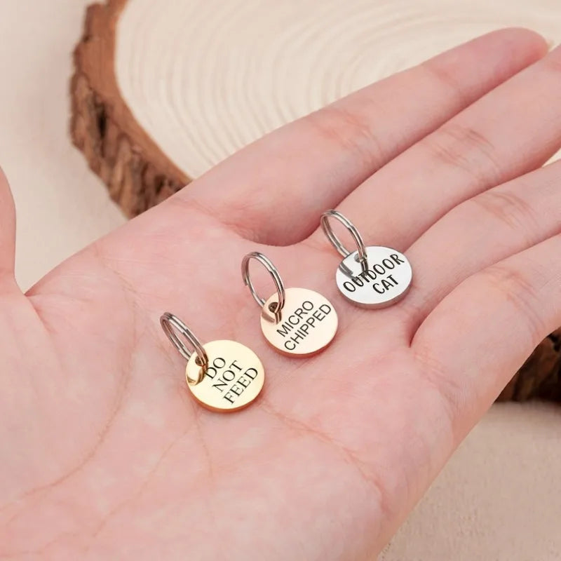 Personalized Mini Pet ID Tag - Engraved Stainless Steel Nameplate for Cat Puppy Kitten - Anti-Lost Custom Pet Tag with Quick Release Ring