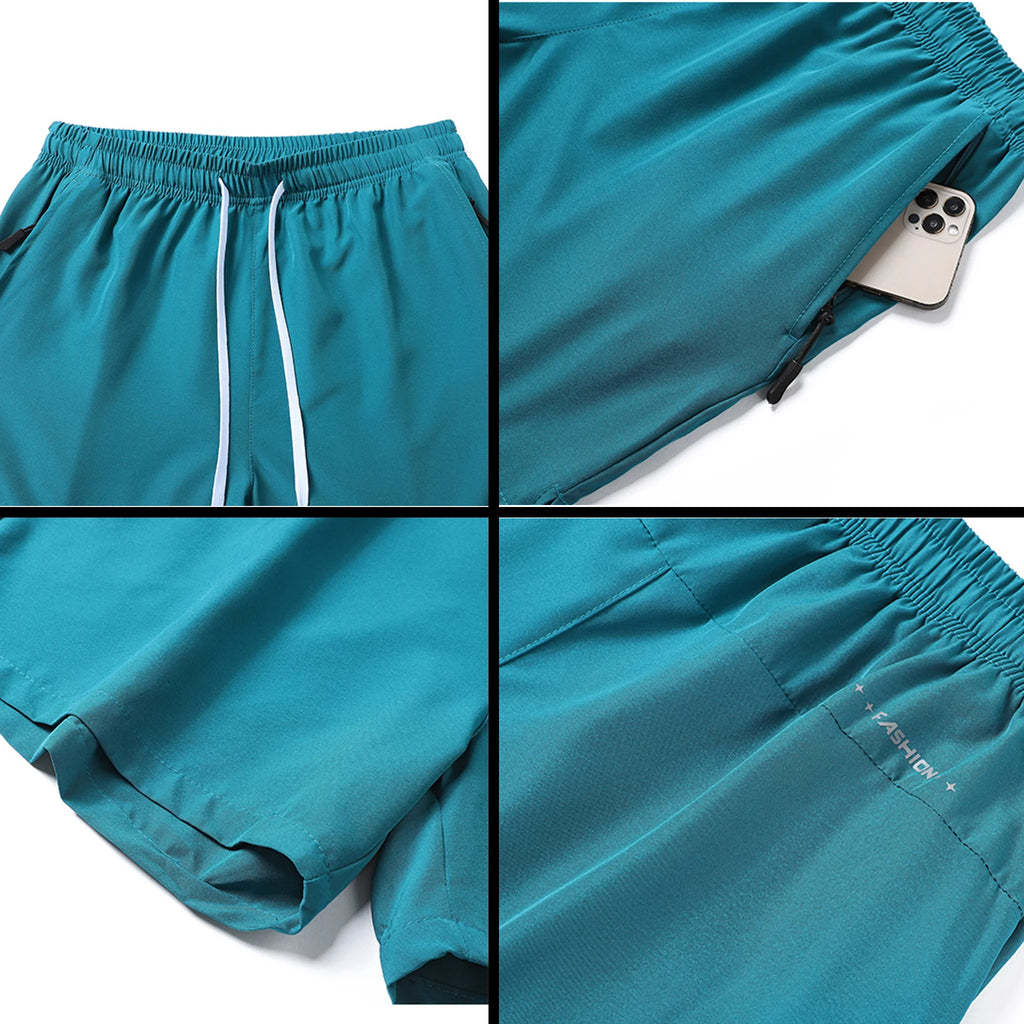 Men's Quick-Dry Running Shorts with Drawstring and Zip Pockets (S-4XL)