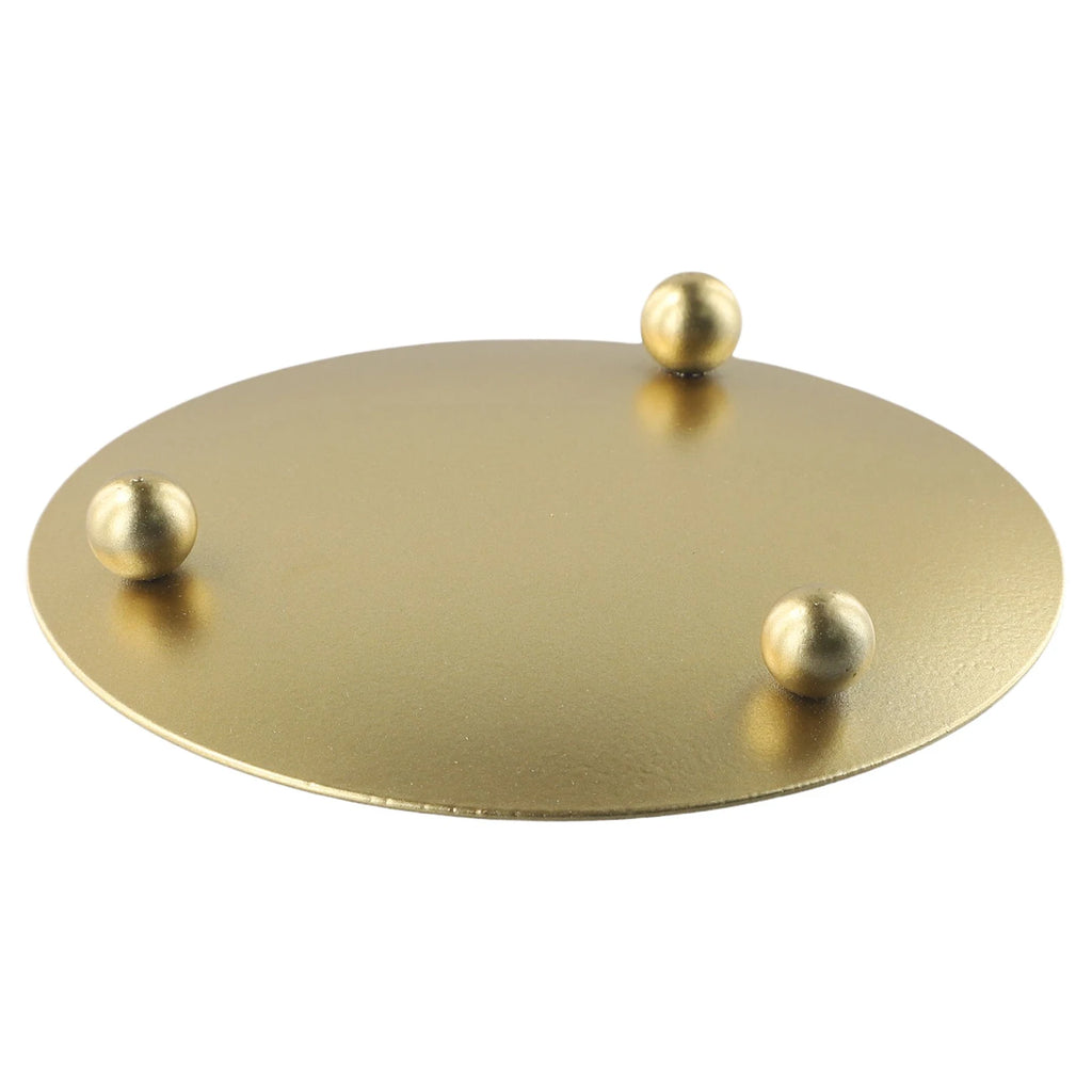 Round Iron Candle Plate Holder — Rust-Resistant Metal Pedestal for Pillar, Ball & Votive Candles, Gold or Black, Small 2.8×2.8×0.6 in (7×7×1.5 cm) & Large 4.3×4.3×0.7 in (11×11×1.7 cm)