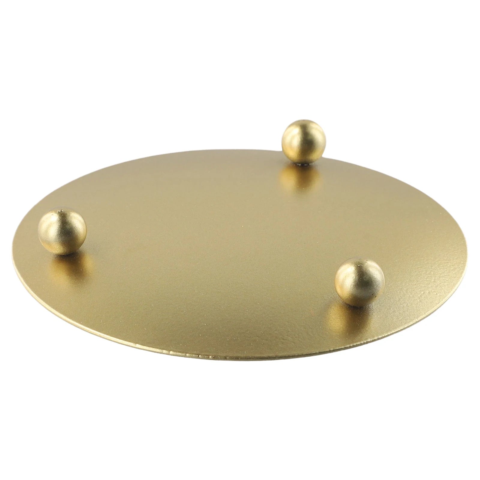 Round Iron Candle Plate Holder — Rust-Resistant Metal Pedestal for Pillar, Ball & Votive Candles, Gold or Black, Small 2.8×2.8×0.6 in (7×7×1.5 cm) & Large 4.3×4.3×0.7 in (11×11×1.7 cm)