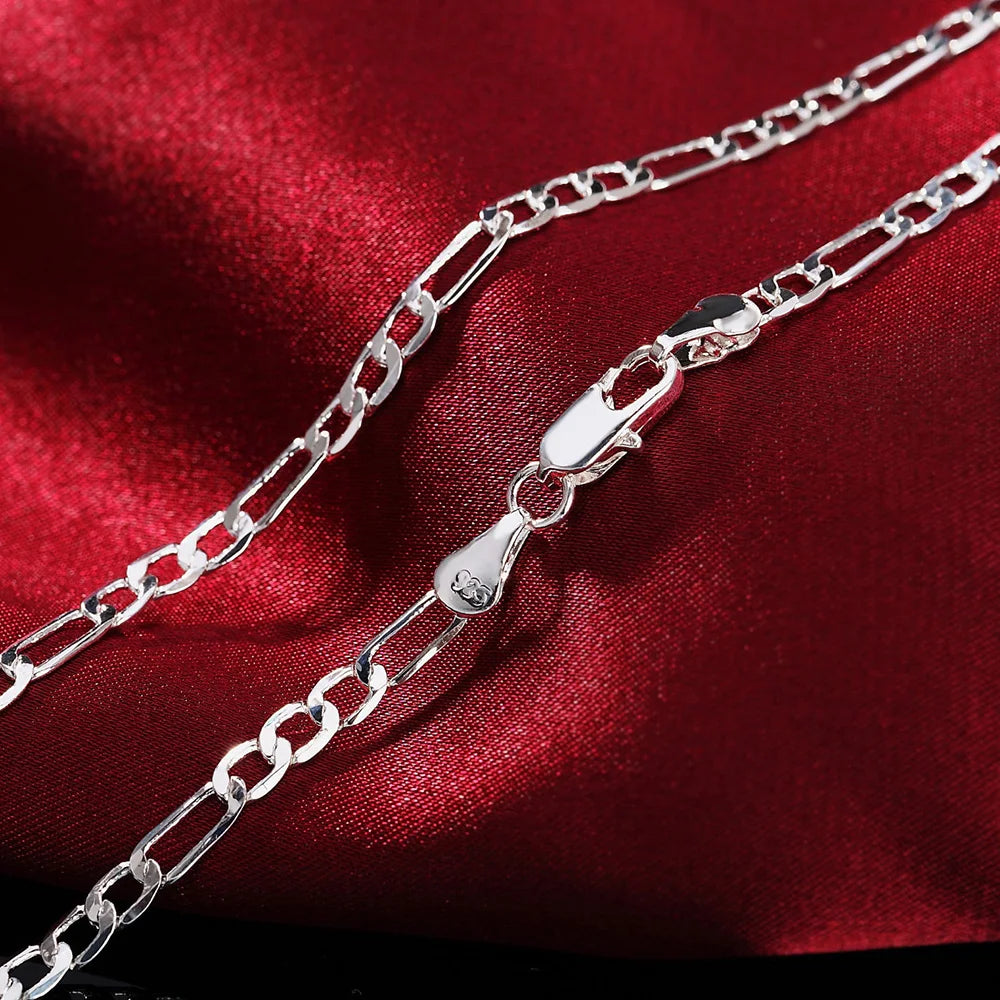 925 Sterling Silver 4mm Chain Necklace & Bracelet Set - Unisex Wedding Party Jewelry Gift