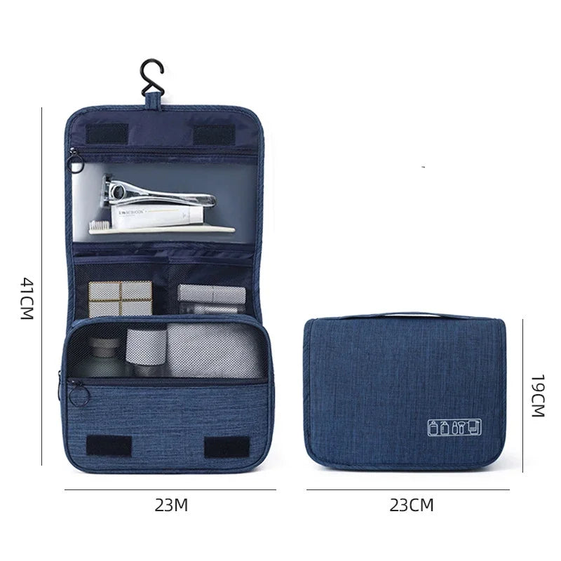 Oxford Fabric Waterproof Hanging Travel Toiletry Bag - Portable Cosmetic Organizer for Men & Women