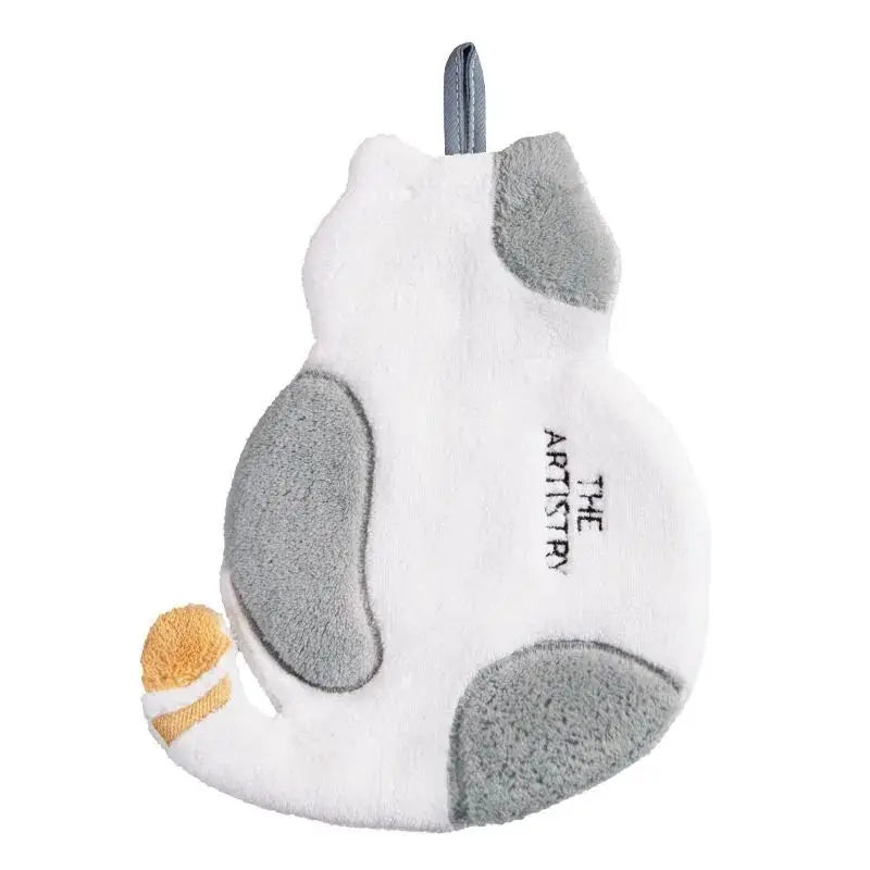 Cute Cat Hanging Hand Towel - Soft Absorbent Coral Fleece Kitchen & Bathroom Towel 30 x 21 cm (11.8 x 8.3 in)