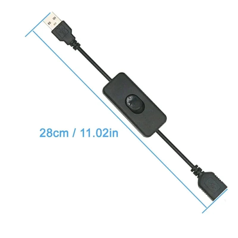 2-Pack USB A Male to Female Power Extension Cable with On/Off Switch – 11.02in (28cm) Inline Toggle for LED Lamps, USB Fans, Desk Lights