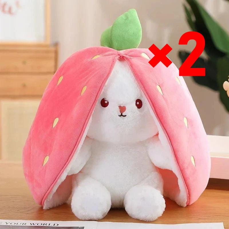25 cm (9.8 in) Strawberry Carrot Rabbit Plush Toy - Transforming Fruit Bunny Stuffed Animal for Kids Birthday Gift