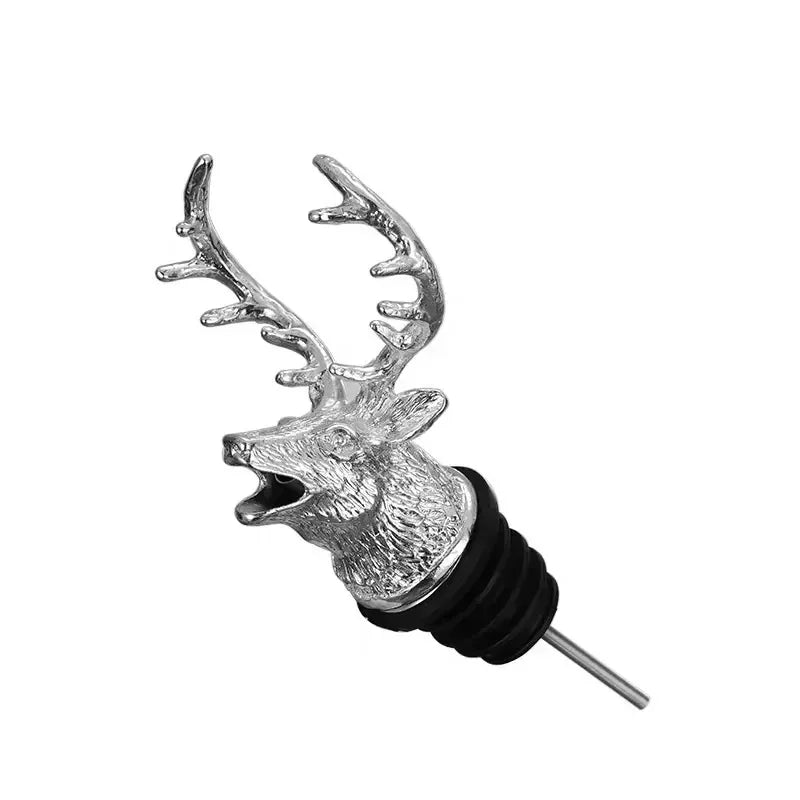 Deer Head Wine Pourer & Stopper - Stainless Steel Bottle Pour Spout for Wine & Champagne, Bar Accessory (Silver/Gold)