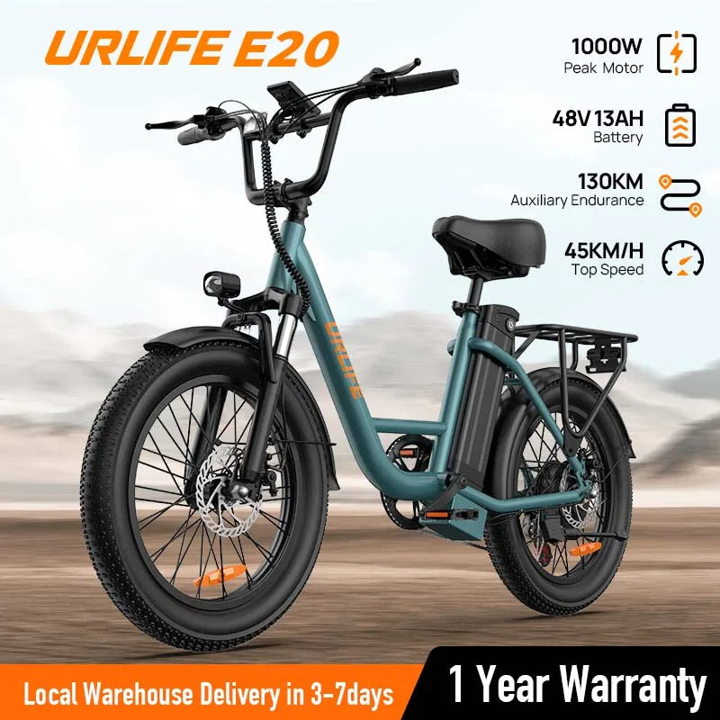 1000W Fat Tire Electric Bike — 48V 13Ah Removable Battery, Up to 28 MPH, 20×3 in Tires, 7-Speed, Dual Disc Brakes