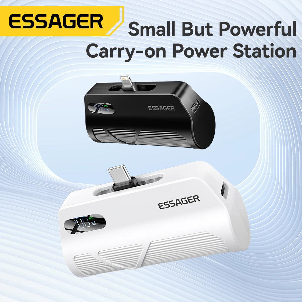 Mini Capsule Power Bank 5000mAh PD 20W USB-C & Lightning Plug Portable External Battery