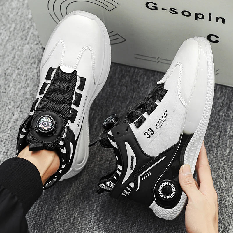 Men's Rotating Buckle Sneakers – Non-Slip Lace-Up Casual Outdoor Sports Shoes