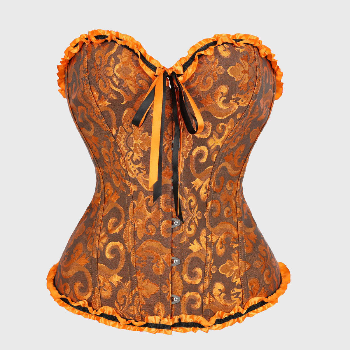 Women's Victorian Gothic Overbust Corset Bustier - Jacquard Brocade Front Busk Waist Cincher
