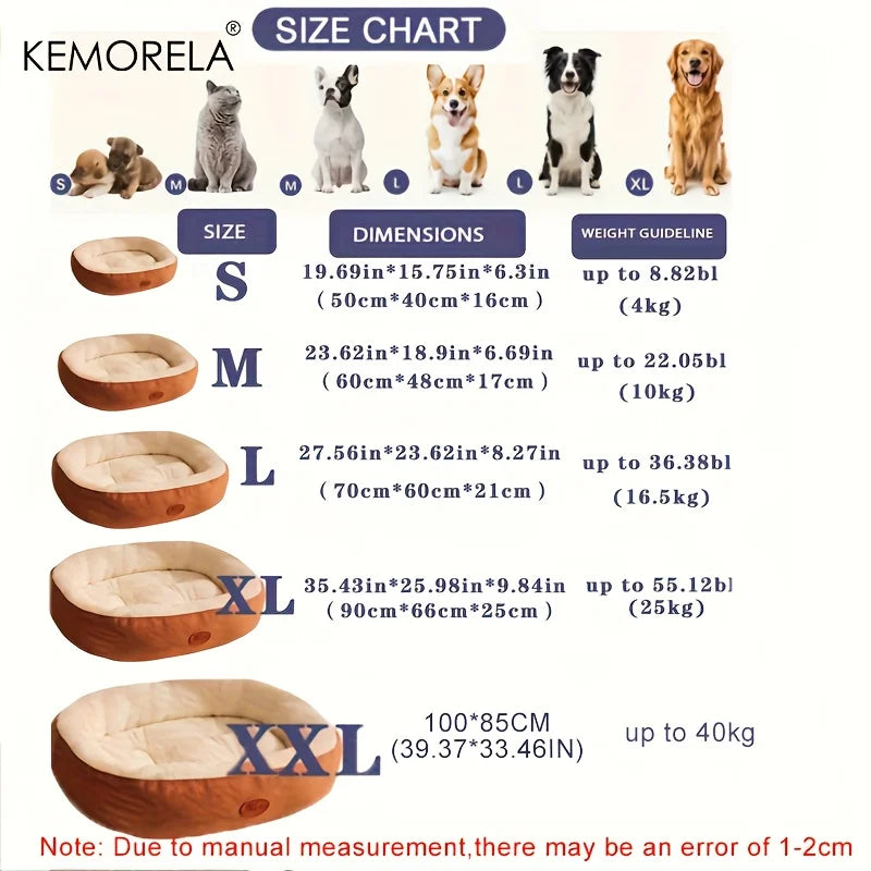 Plush Oval Pet Bed for Dogs & Cats — Thickened Machine-Washable All-Season Cushion for Small, Medium & Large Breeds
