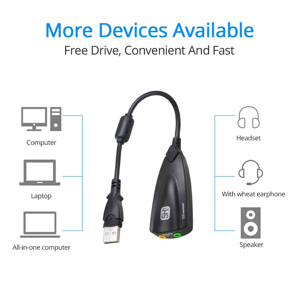 USB 7.1 External Sound Card – Virtual 7.1 Audio Adapter for PC Gaming, Plug-and-Play