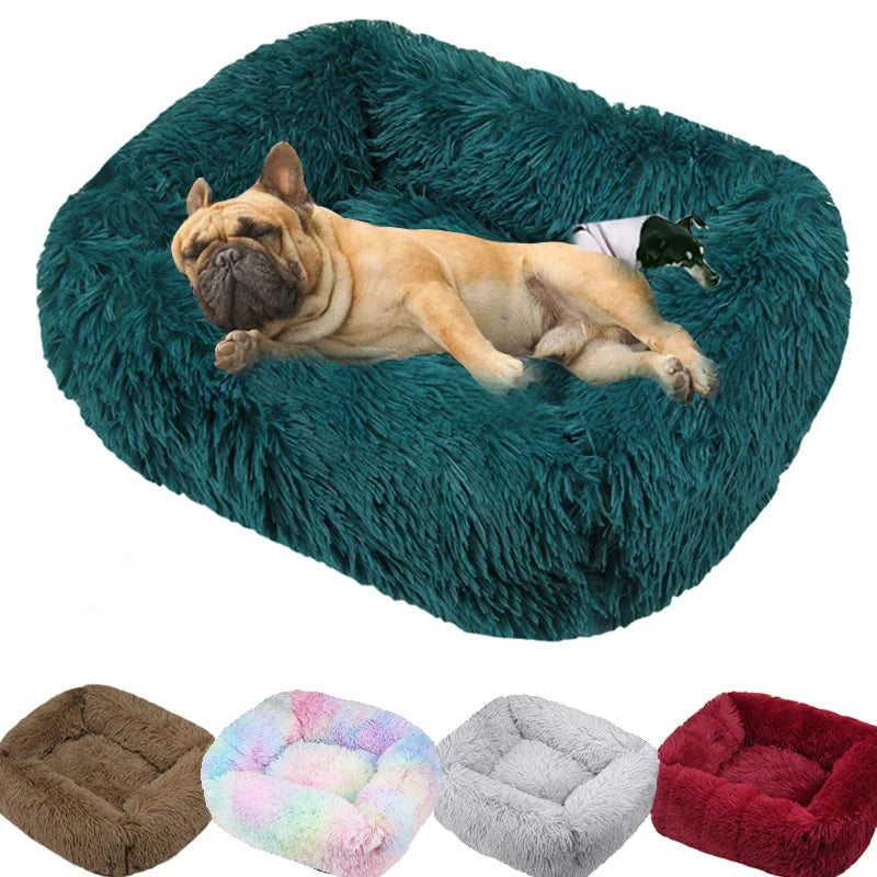 Luxury Plush Square Dog Bed Calming Washable Pet Mat for Small Medium Large Dogs (XS S M L)