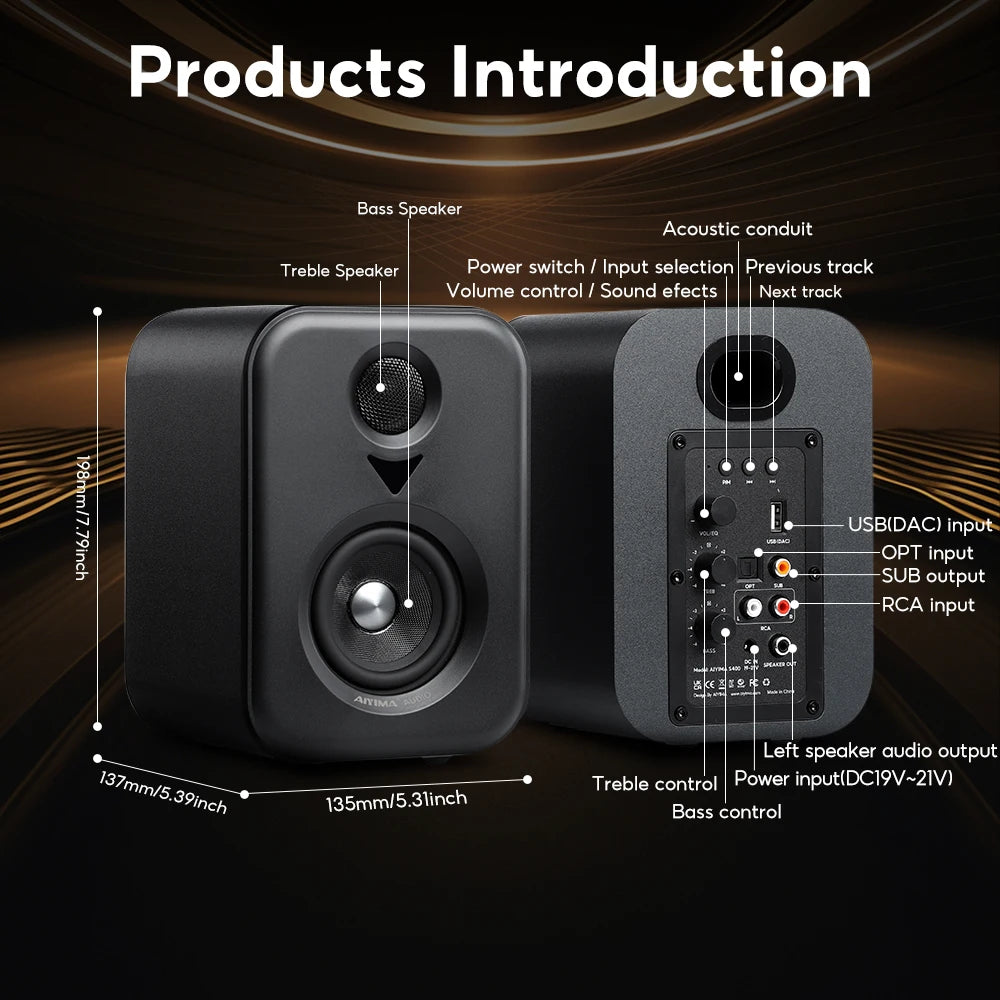 Bookshelf Active Studio Speakers 3" (7.6 cm) Bluetooth 5.3 USB DAC Hi-Res HiFi 2.0 with Subwoofer Output for TV & PC