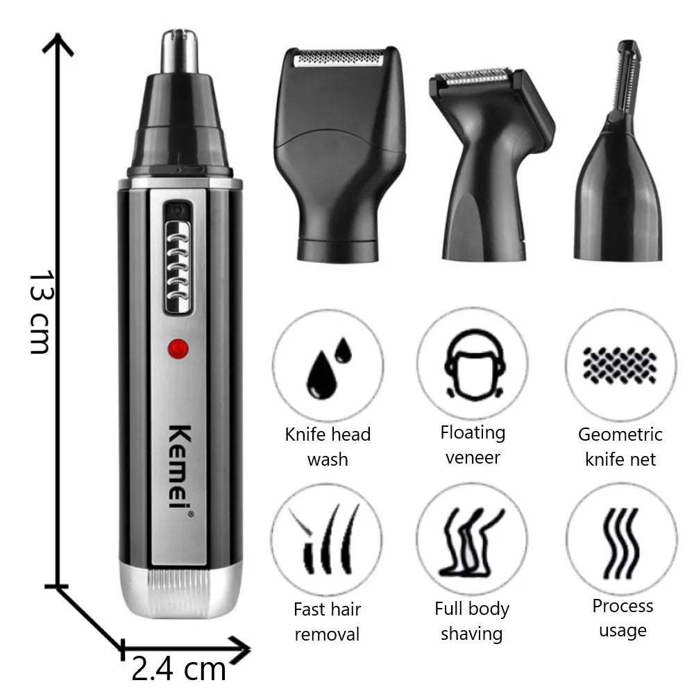 4-in-1 Rechargeable Nose & Ear Trimmer for Men, Beard & Eyebrow Groomer with Washable Heads