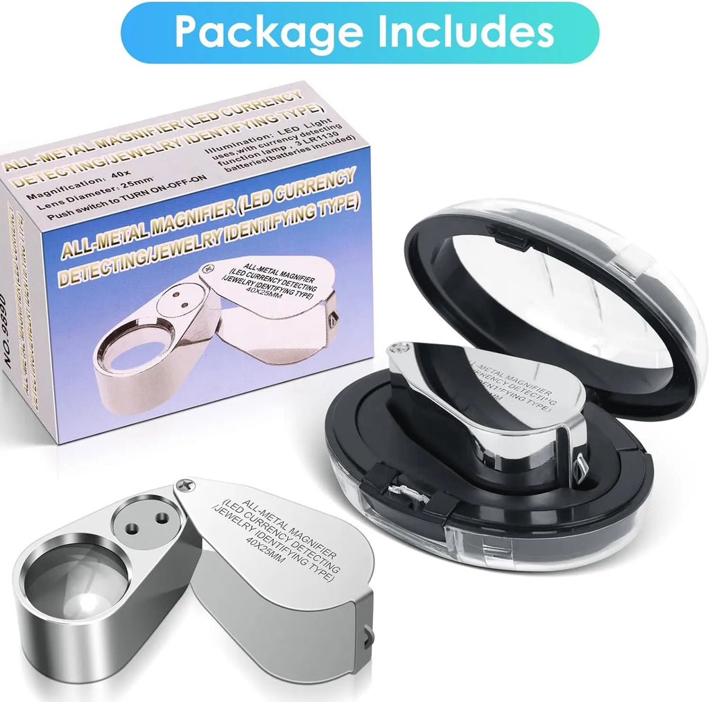 40X Jeweler's Loupe Magnifier LED & UV Illuminated Folding Pocket Magnifying Glass for Jewelry, Coins & Hobbies
