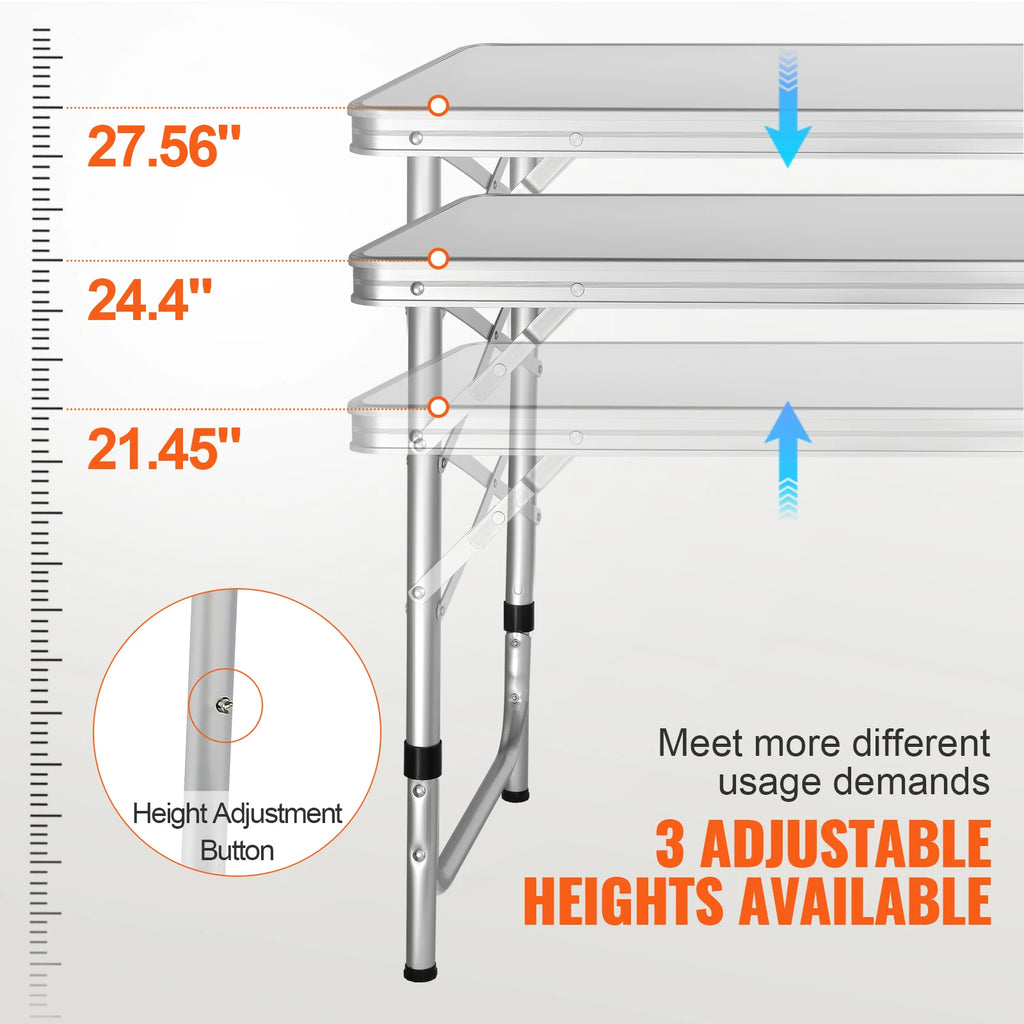 Folding Camping Kitchen Table with MDF Top – Portable Adjustable-Height Outdoor Cooking & BBQ Table for RVs and Picnics (47.2 x 18.5 in / 120 x 47 cm)