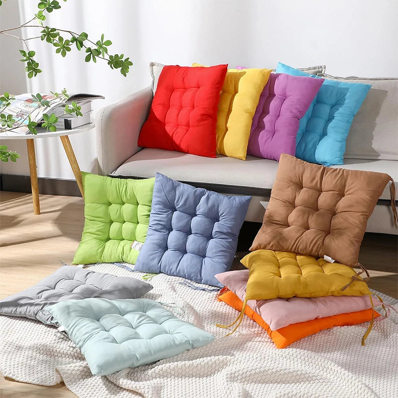 Tie-On Rectangle Dining Chair Seat Cushion - Thick Polyester Cotton Pad for Dining, Floor & Meditation