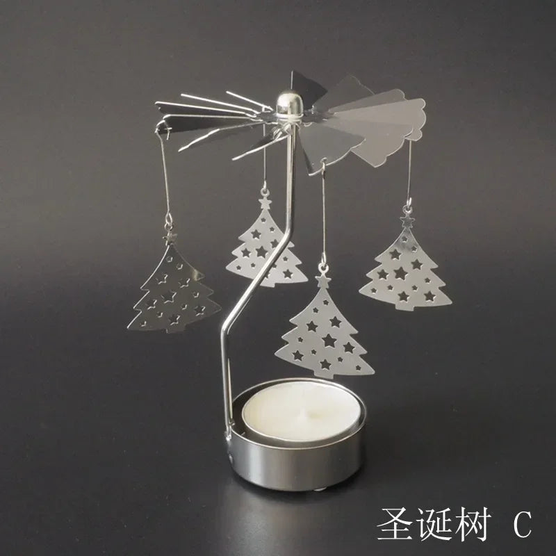 Spinning Metal Carousel Tea Light Candle Holder, Rotating Christmas Candelabra for Home Decor (3.15 x 5.12 in / 8 x 13 cm)