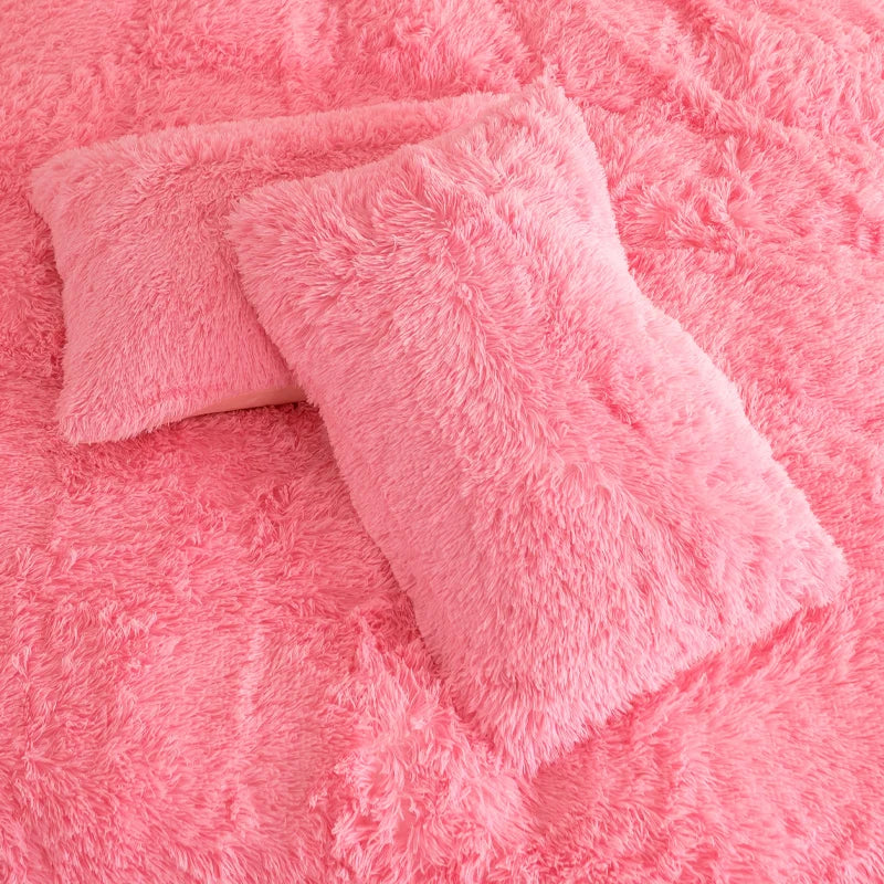 3-Piece Plush Faux Fur Duvet Cover Set - Soft Cozy Bedding, Multiple Sizes (1.0–2.0 m | 3.3–6.6 ft) for Bedroom, Guest Room, Dorm