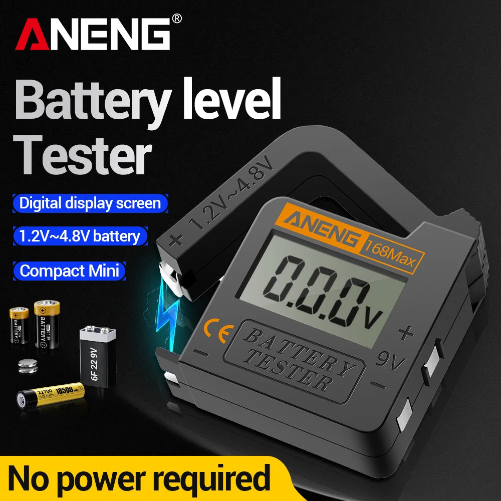 Universal Lithium Battery Tester Portable 1.2-9V LCD Battery Checker for AA AAA C D 9V 18650 & Button Cells