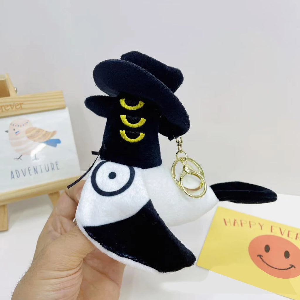 Anime K-Pop Demon Hunter Plush Keychain, Purple Tiger Monster with Black Hat and 3 Eyes Cute Plush Charm Gift