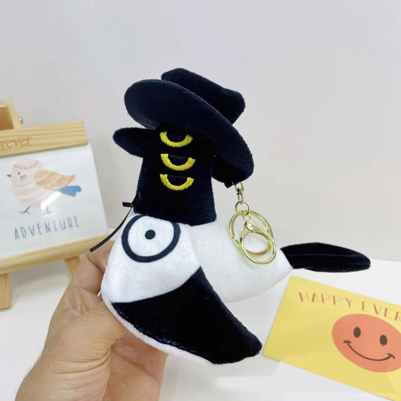 Anime K-Pop Demon Hunter Plush Keychain, Purple Tiger Monster with Black Hat and 3 Eyes Cute Plush Charm Gift
