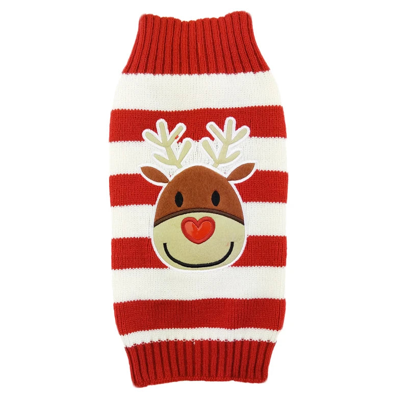 Christmas Knitted Dog Sweater – Winter Striped Cartoon Pet Coat, Sizes XXS–XXL (8.66–24.02 in / 22–61 cm Back)