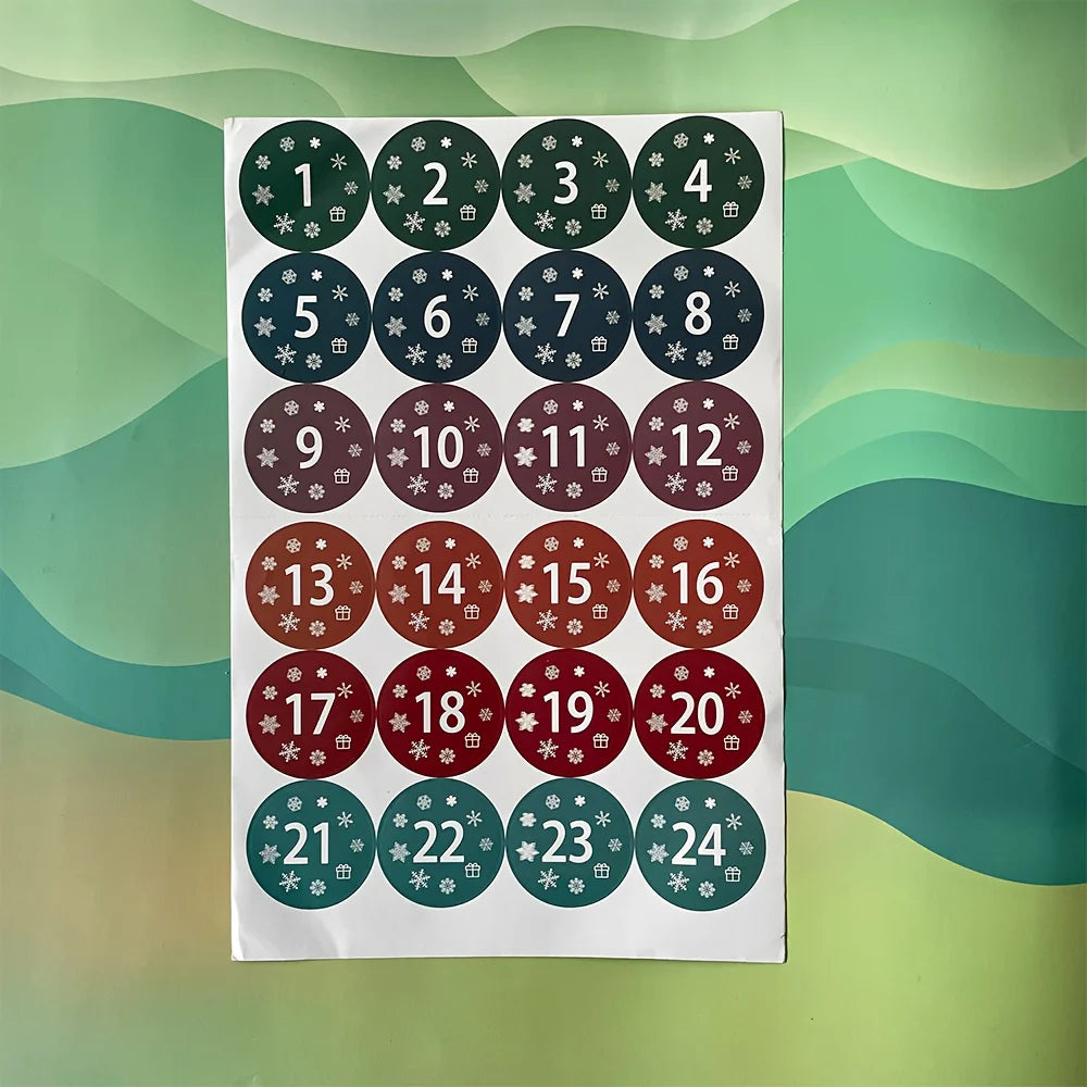 Advent Calendar Number Stickers 1-24 - Paper Seal Labels for Christmas DIY Gifts, Baking, Envelopes & Party Favors