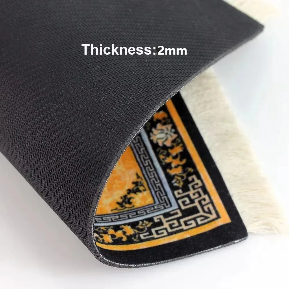 Woven Persian Flower Mouse Pad 9.1 x 7.1 in (23 x 18 cm) Non-Slip Rubber Desk Mat with Fringe — Retro Style