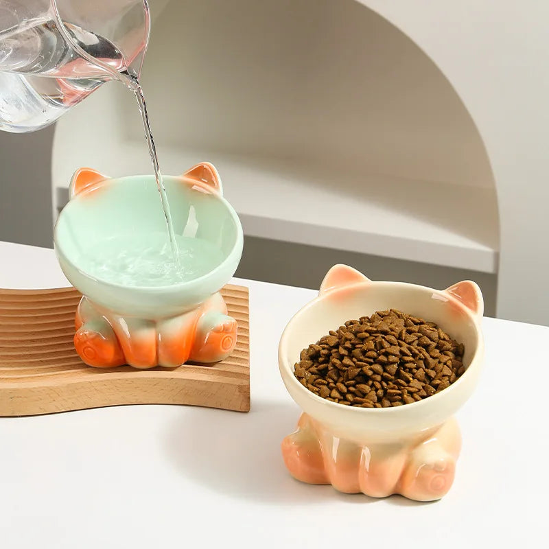 Gradient Ceramic Cat Bowl — Tall Slanted Feeding & Water Dish, 13 x 10.8 cm (5.1 x 4.3 in)