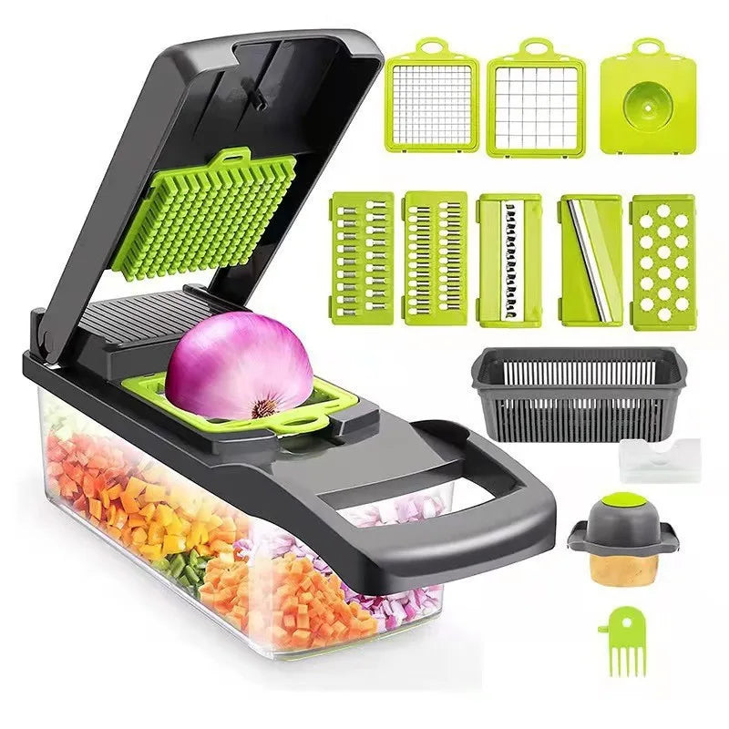 14-Piece Multifunctional Vegetable Grater & Slicer Set — Potato Shredder, Dicer, Kitchen Gadget