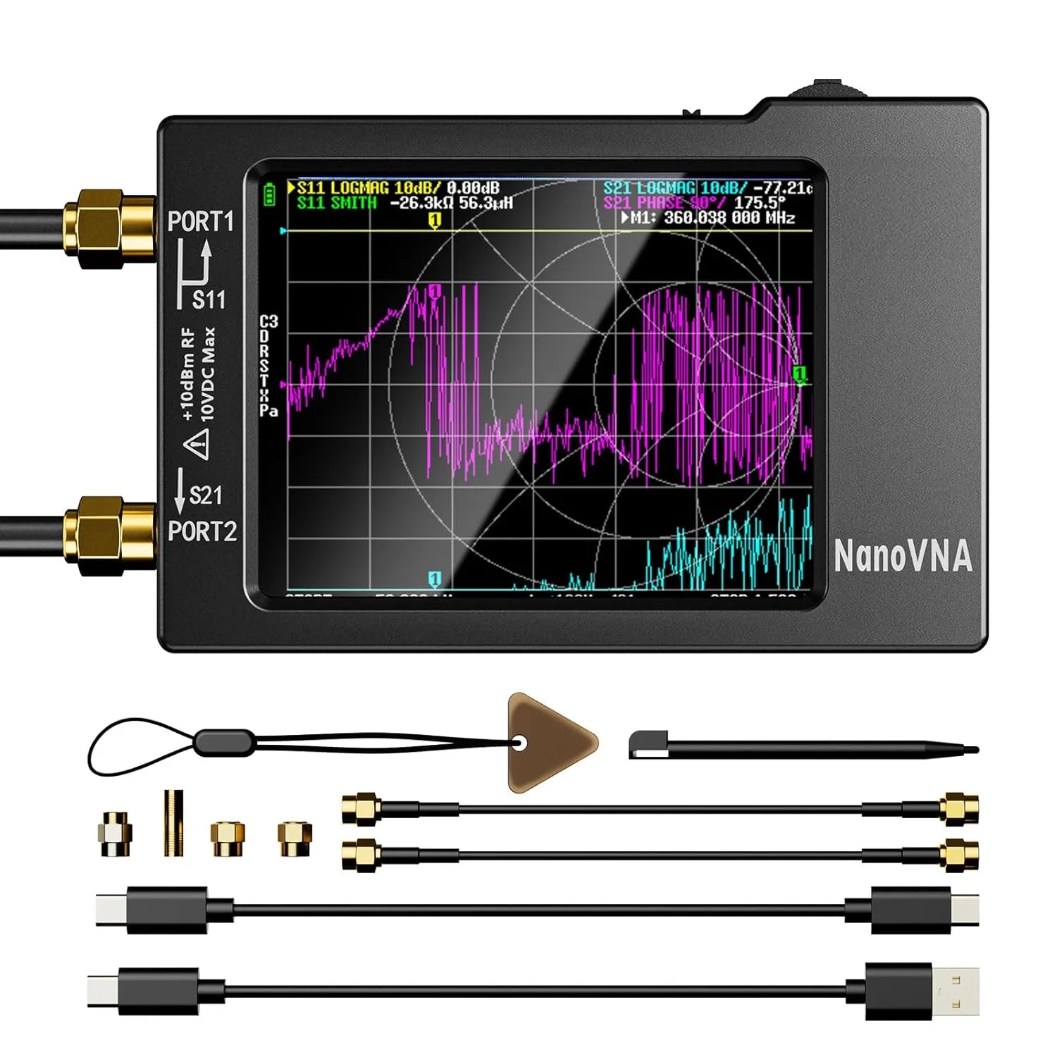Portable Vector Network Antenna Analyzer 2.8-Inch TFT 10 kHz-1.5 GHz SWR Spectrum Analyzer USB-C TDR