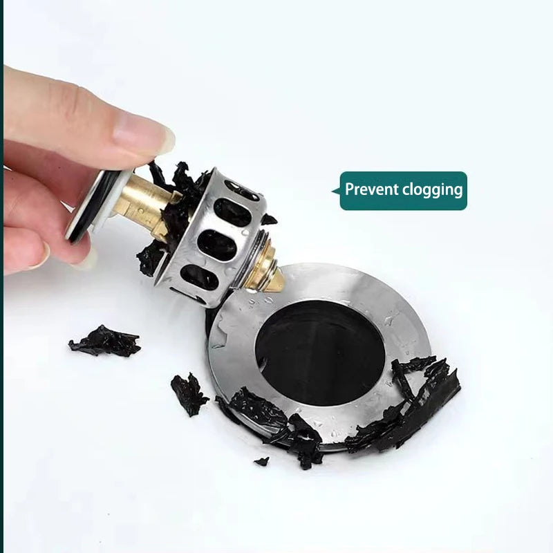 Universal Brass Pop-Up Drain Stopper & Hair Catcher – Metal Basin Strainer Plug for Sink and Bathtub