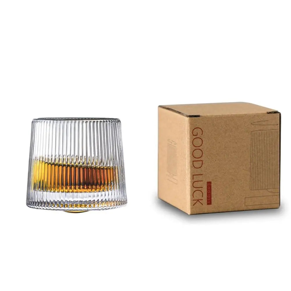 Rotating Whiskey Glass with Base – 360° Spinning Crystal Rum & Cocktail Glass, 160ml (5.4 fl oz)